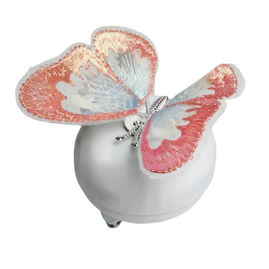 Newpearl white bike bell with pink butterfly accent