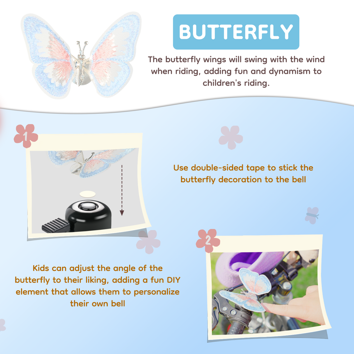 Bike Bell, Bicycle Horn for Girls, Children’s Bike Bells with Butterfly Design - Cute DIY Bicycle Bell for Girls, Crisp Sound, Easy to Install