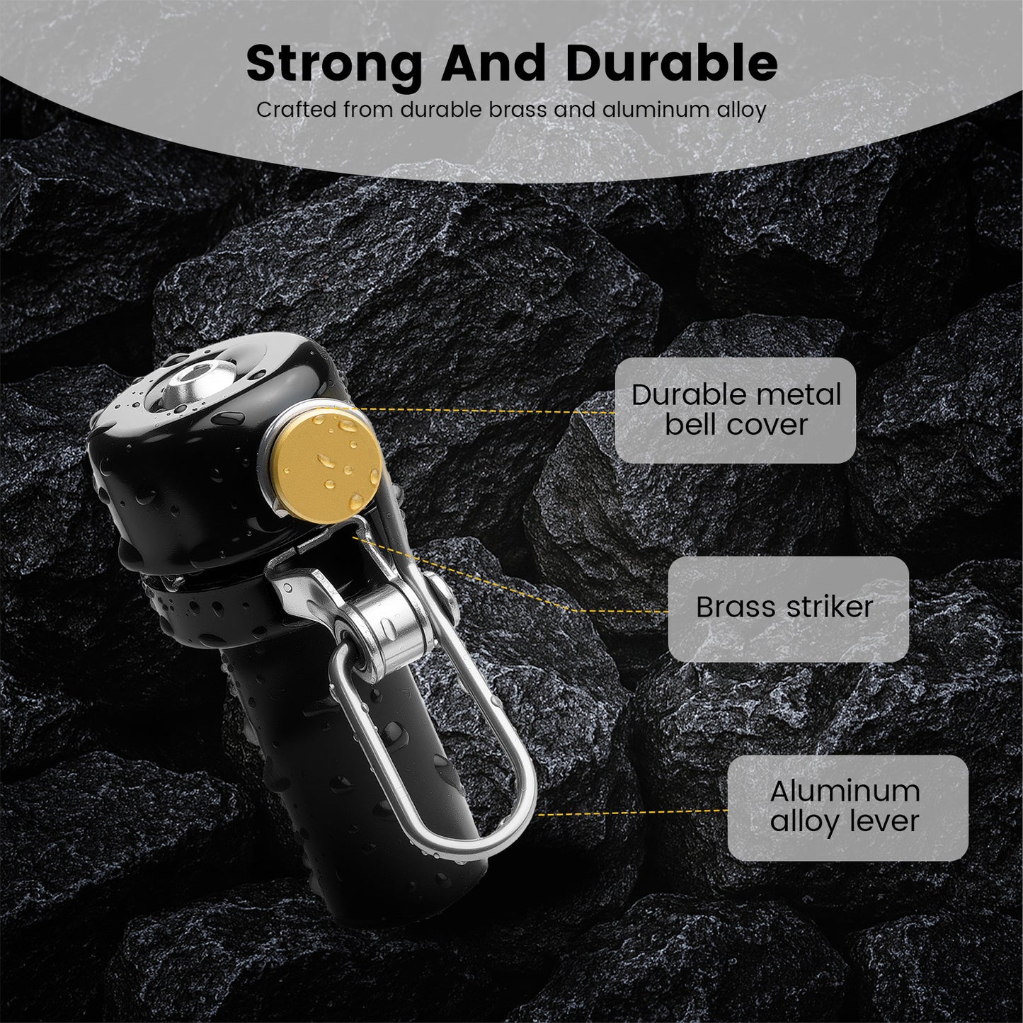 Bar End Bike Bell - 80dB Loud Aluminum Handlebar End Plug Bell for Road & Mountain Bikes, Fits 18-25mm Bars, Lightweight (1.85 oz), Waterproof Bicycle Bell - Black