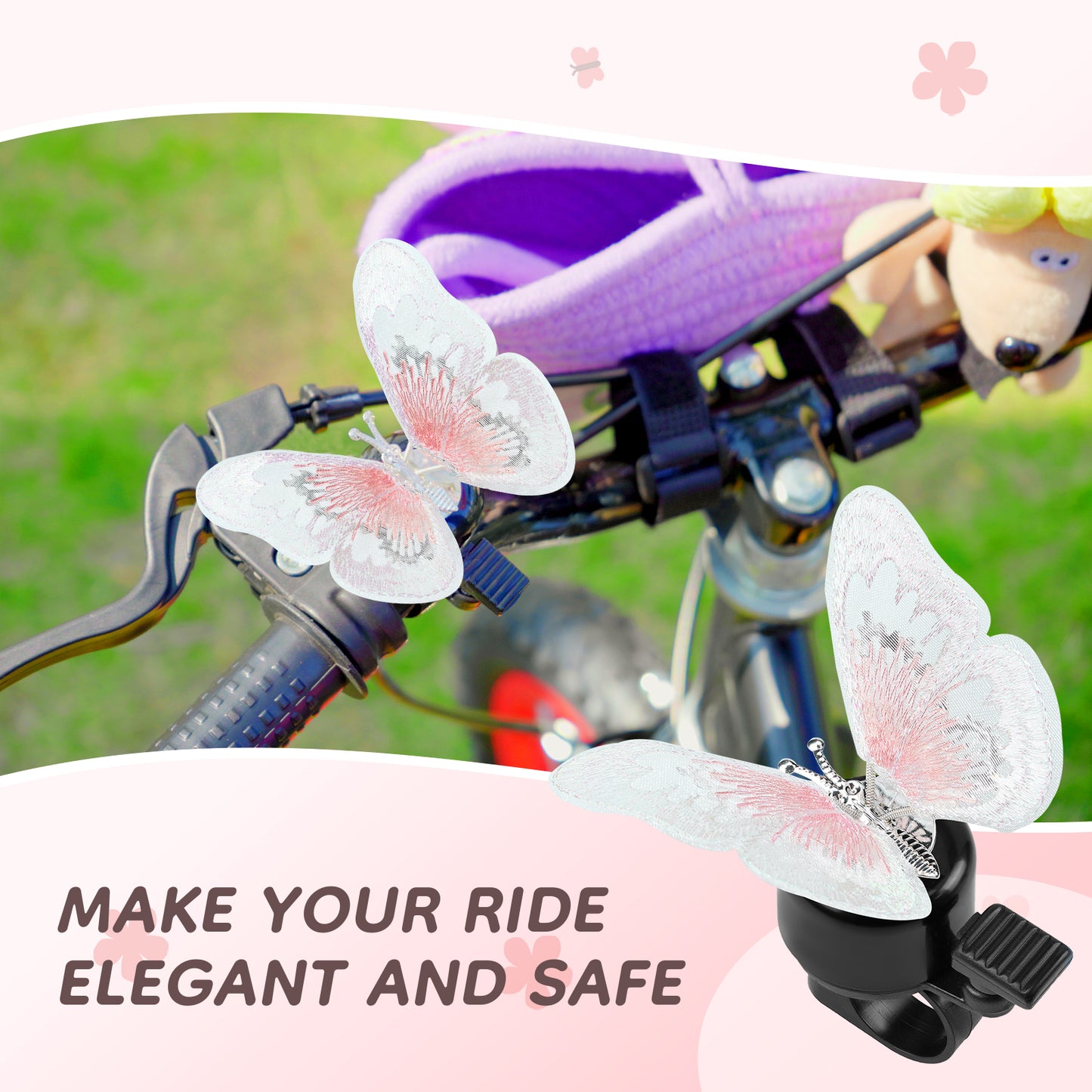 Kid's Bike Bell, Bicycle Horn for Girls, Children’s Bike Bells with Butterfly Design - Cute DIY Bicycle Bell for Girls, Crisp Sound, Easy to Install