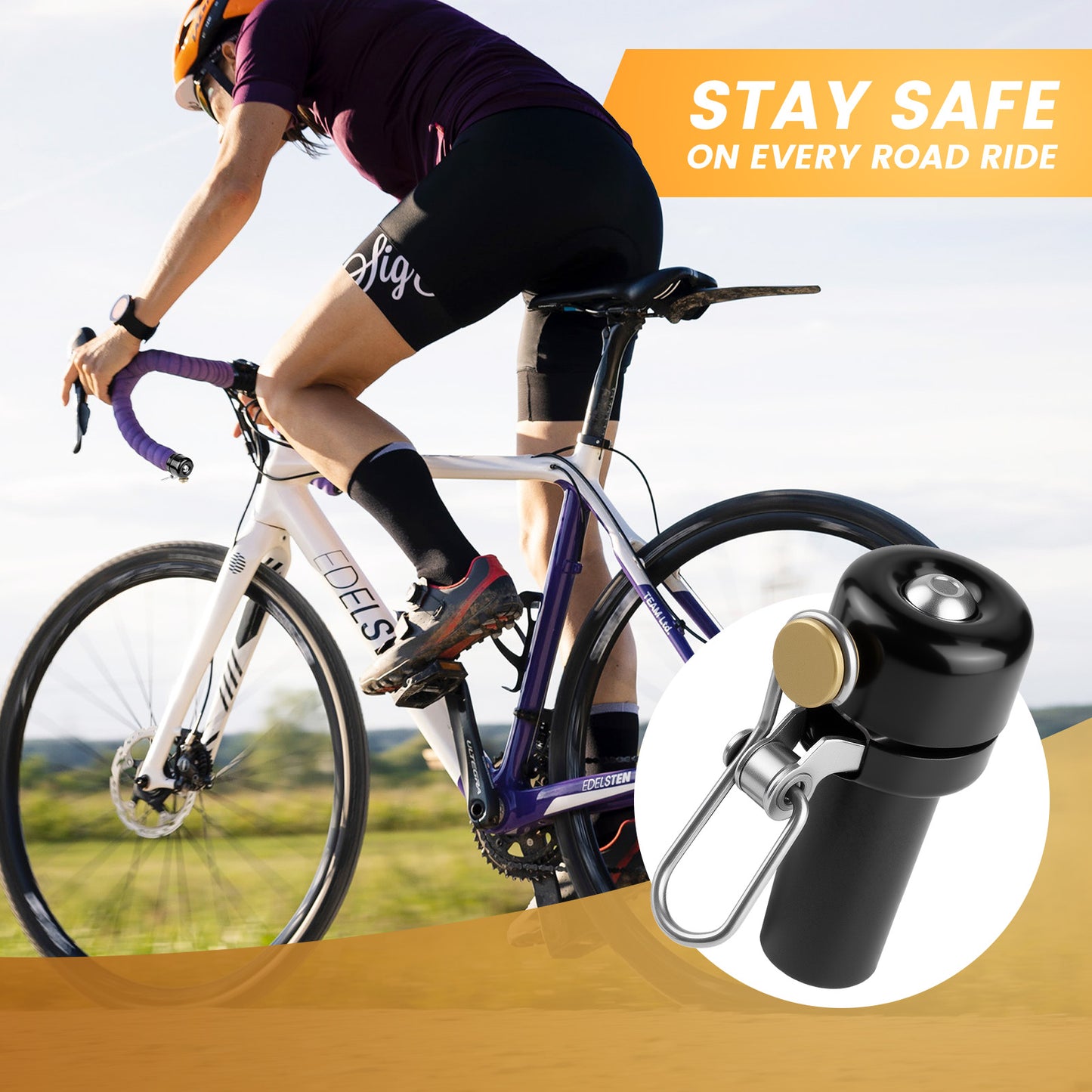 Bar End Bike Bell - 80dB Loud Aluminum Handlebar End Plug Bell for Road & Mountain Bikes, Fits 18-25mm Bars, Lightweight (1.85 oz), Waterproof Bicycle Bell - Black