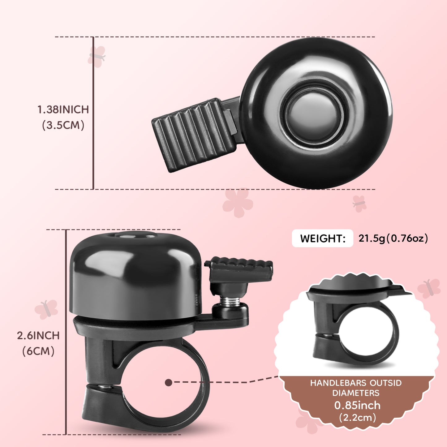 Kid's Bike Bell, Bicycle Horn for Girls, Children’s Bike Bells with Butterfly Design - Cute DIY Bicycle Bell for Girls, Crisp Sound, Easy to Install