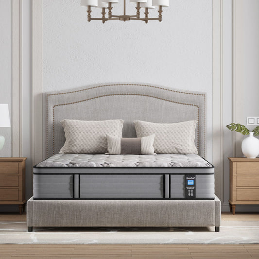 Newpearl Medium Firm Euro Top Mattress, Hybrid Gel Memory Foam, Pocket Spring, Gray