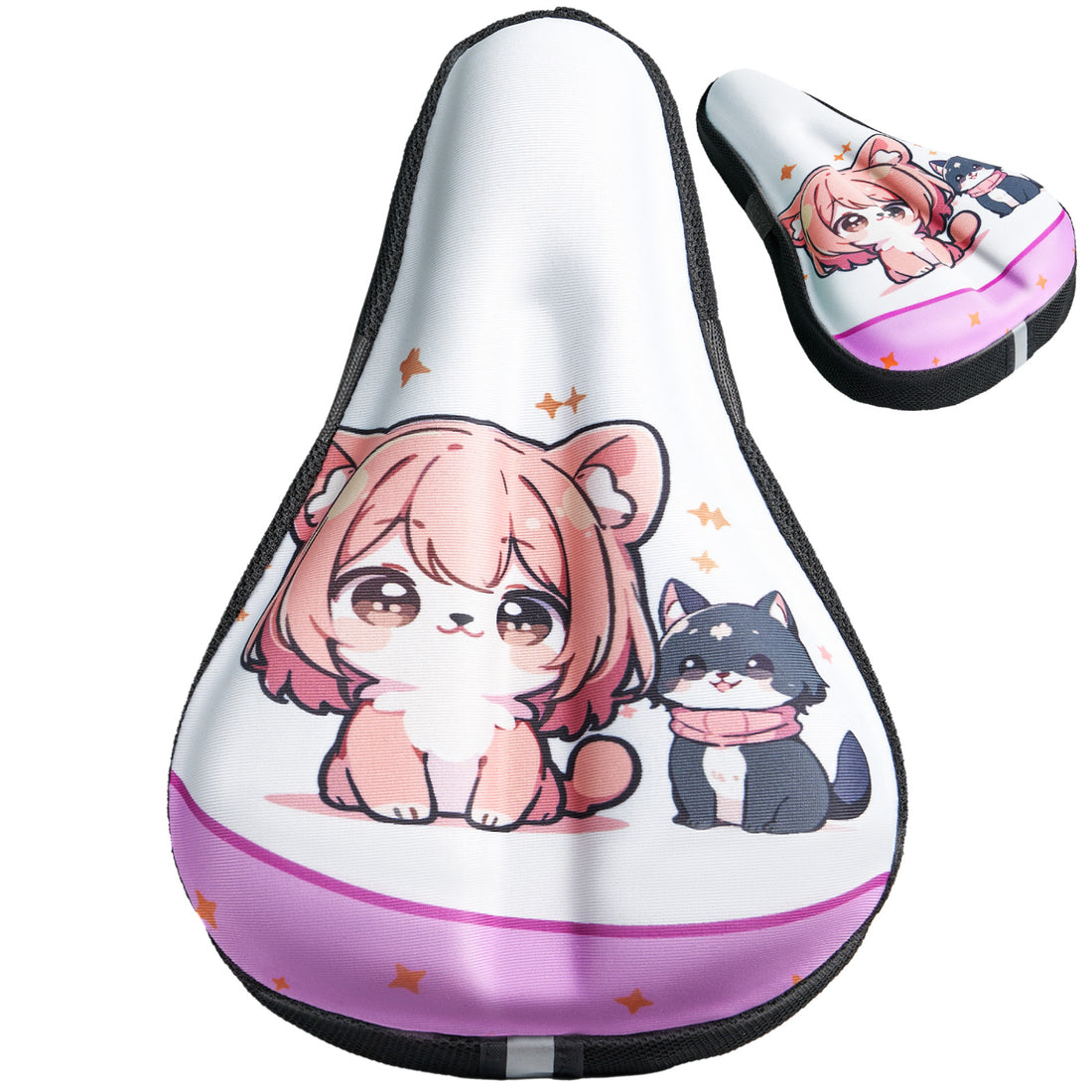 Kids gel bike seat cover with dog and cat design