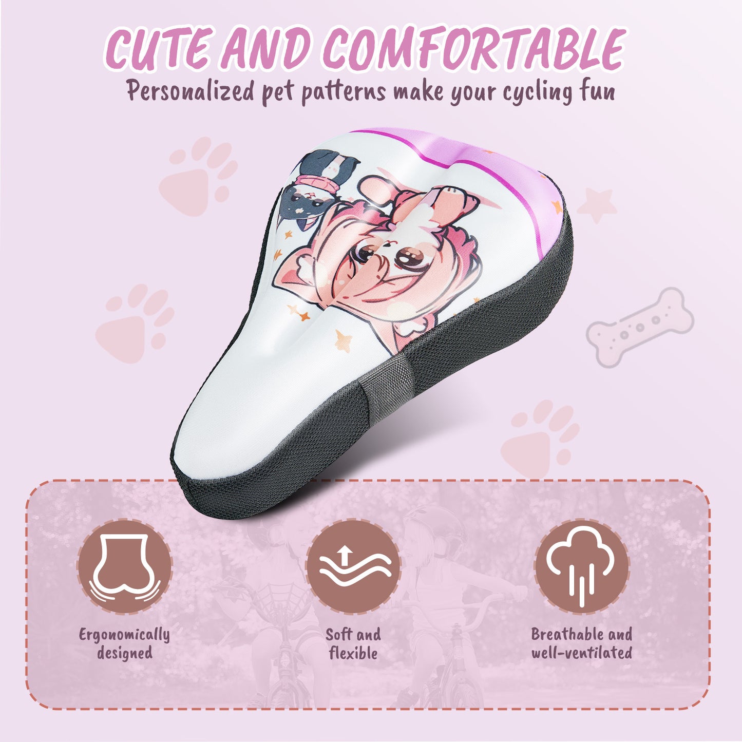 Newpearl Kids Bike Seat Cover Gel Padded, Cute Dog & Cat Design