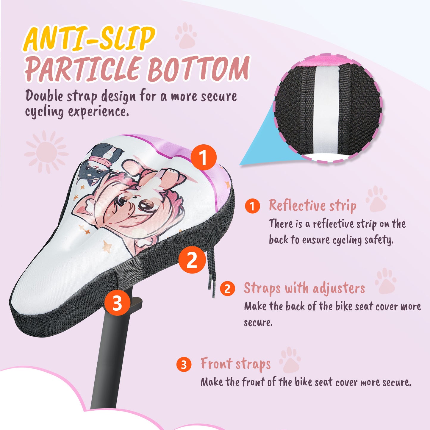 Newpearl Kids Bike Seat Cover Gel Padded, Cute Dog & Cat Design