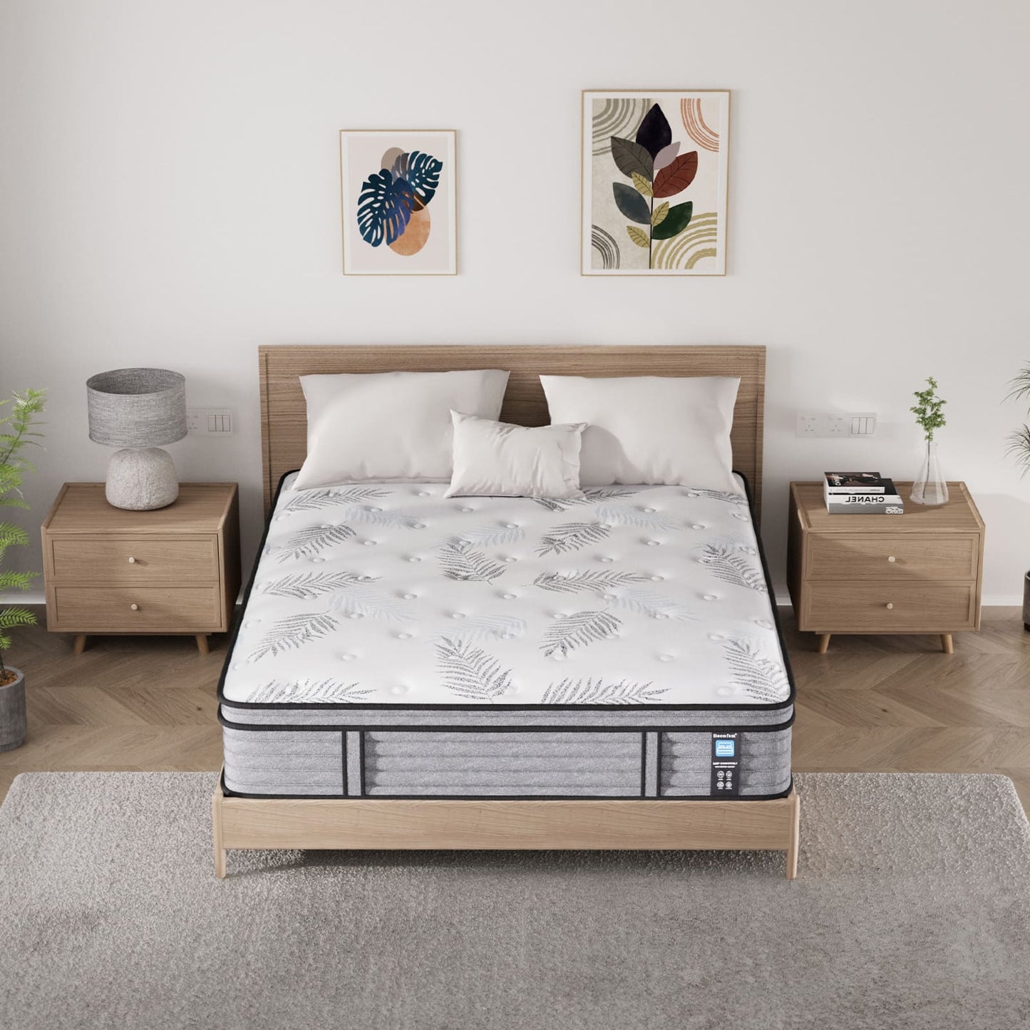 Newpearl Medium Firm Mattress, Memroy Foam Hybrid, Pocket Springs, Edge Support, White