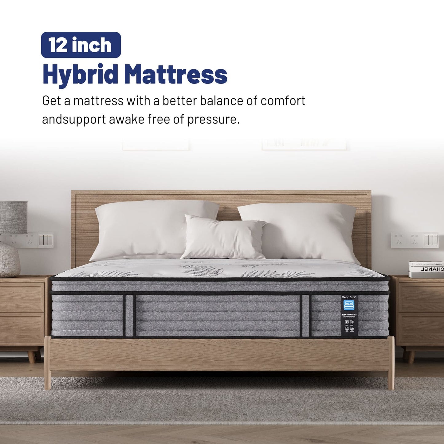 Newpearl Medium Firm Mattress, Memroy Foam Hybrid, Pocket Springs, Edge Support, White