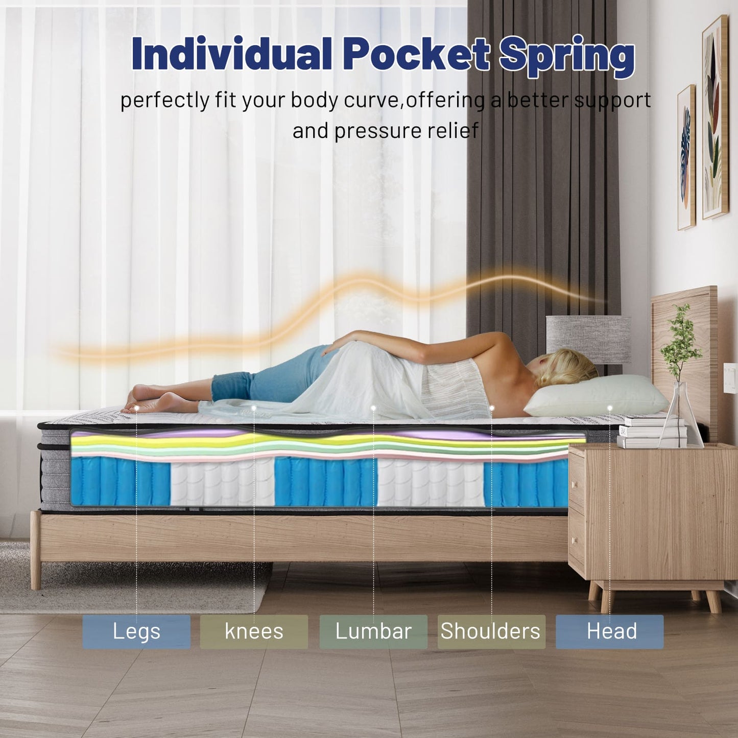 Newpearl Medium Firm Mattress, Memroy Foam Hybrid, Pocket Springs, Edge Support, White