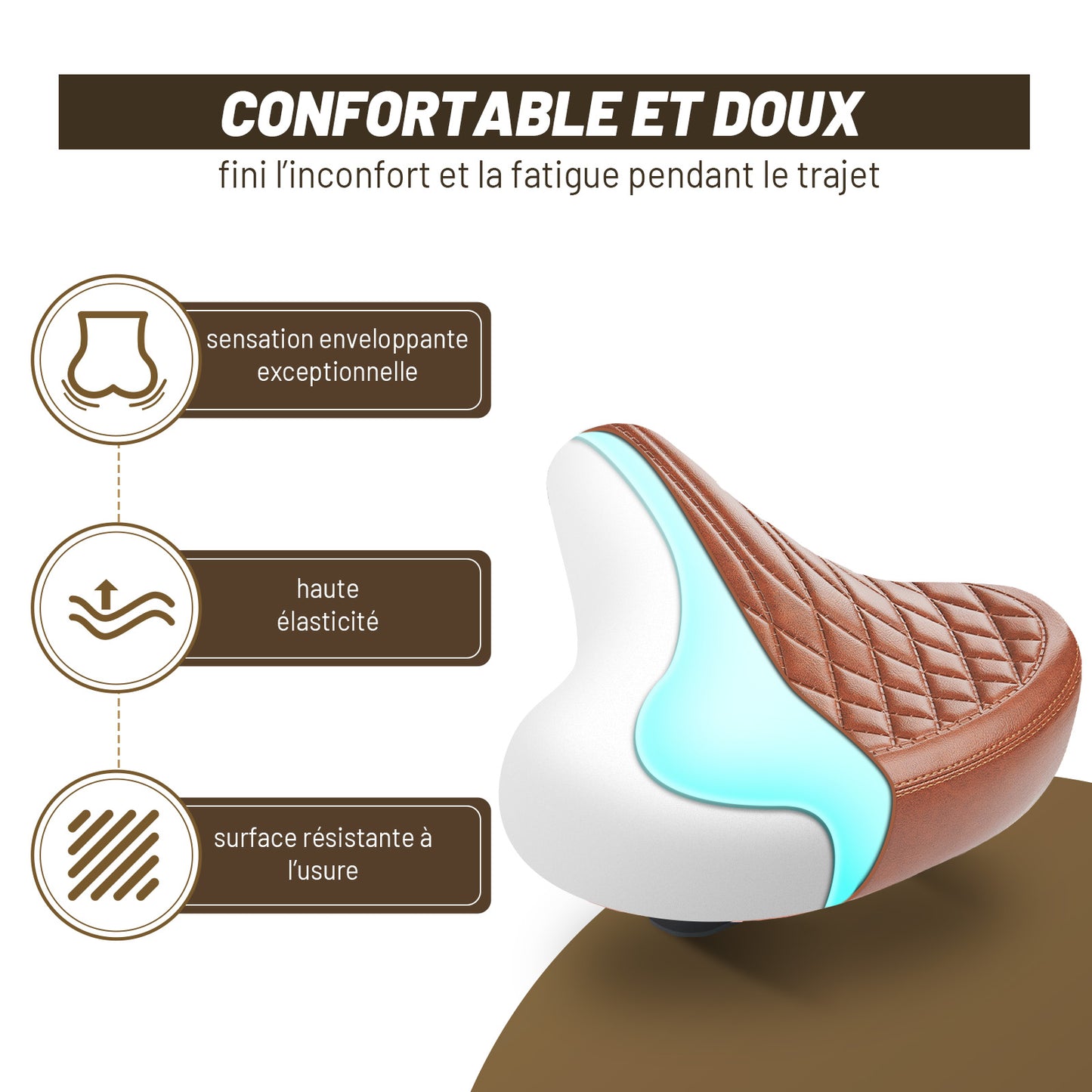Selle Vélo Large Confortable Marron – Style Vintage pour Vélo de Ville et Cruiser, Imperméable, Série Time Capsule