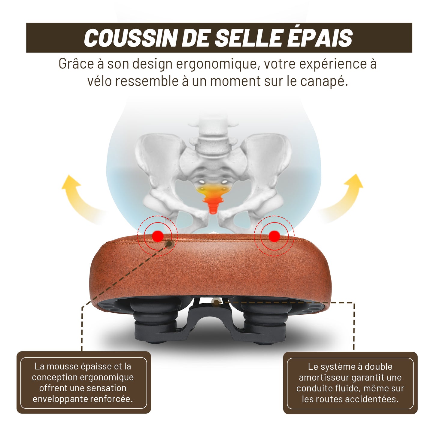 Selle Vélo Large Confortable Marron – Style Vintage pour Vélo de Ville et Cruiser, Imperméable, Série Time Capsule