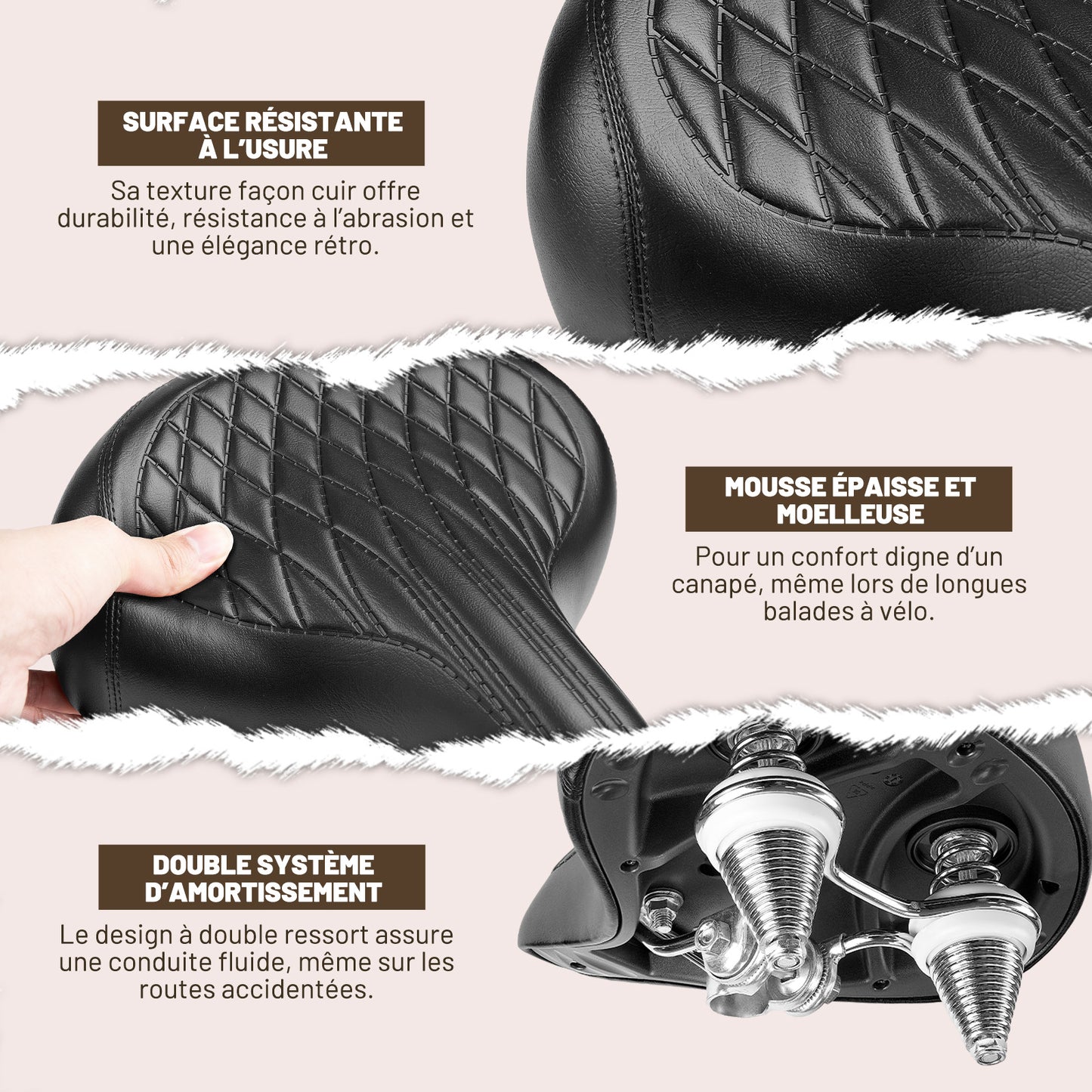 Selle Vélo Large Confort pour Homme et Femme – Style Vintage, Imperméable, Idéale pour Vélo de Ville, Cruiser et Électrique