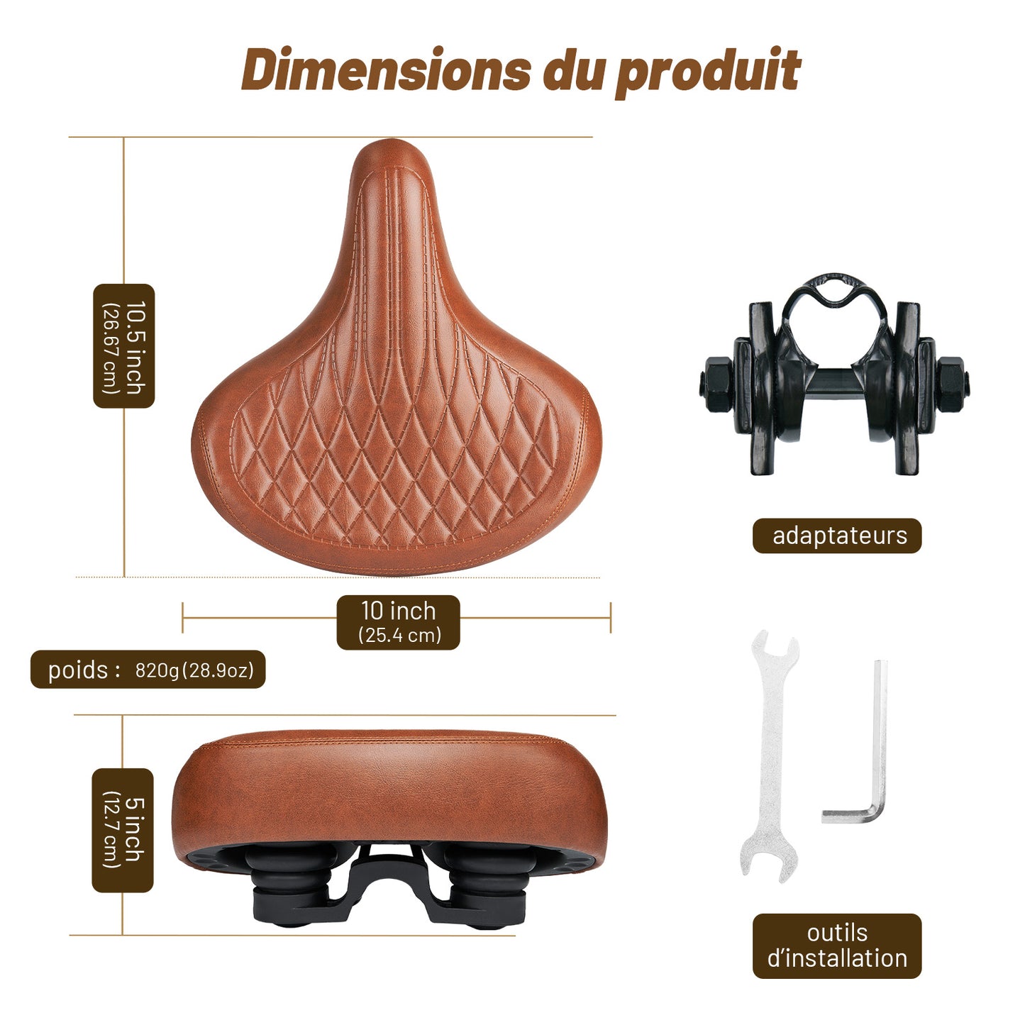 Selle Vélo Large Confortable Marron – Style Vintage pour Vélo de Ville et Cruiser, Imperméable, Série Time Capsule