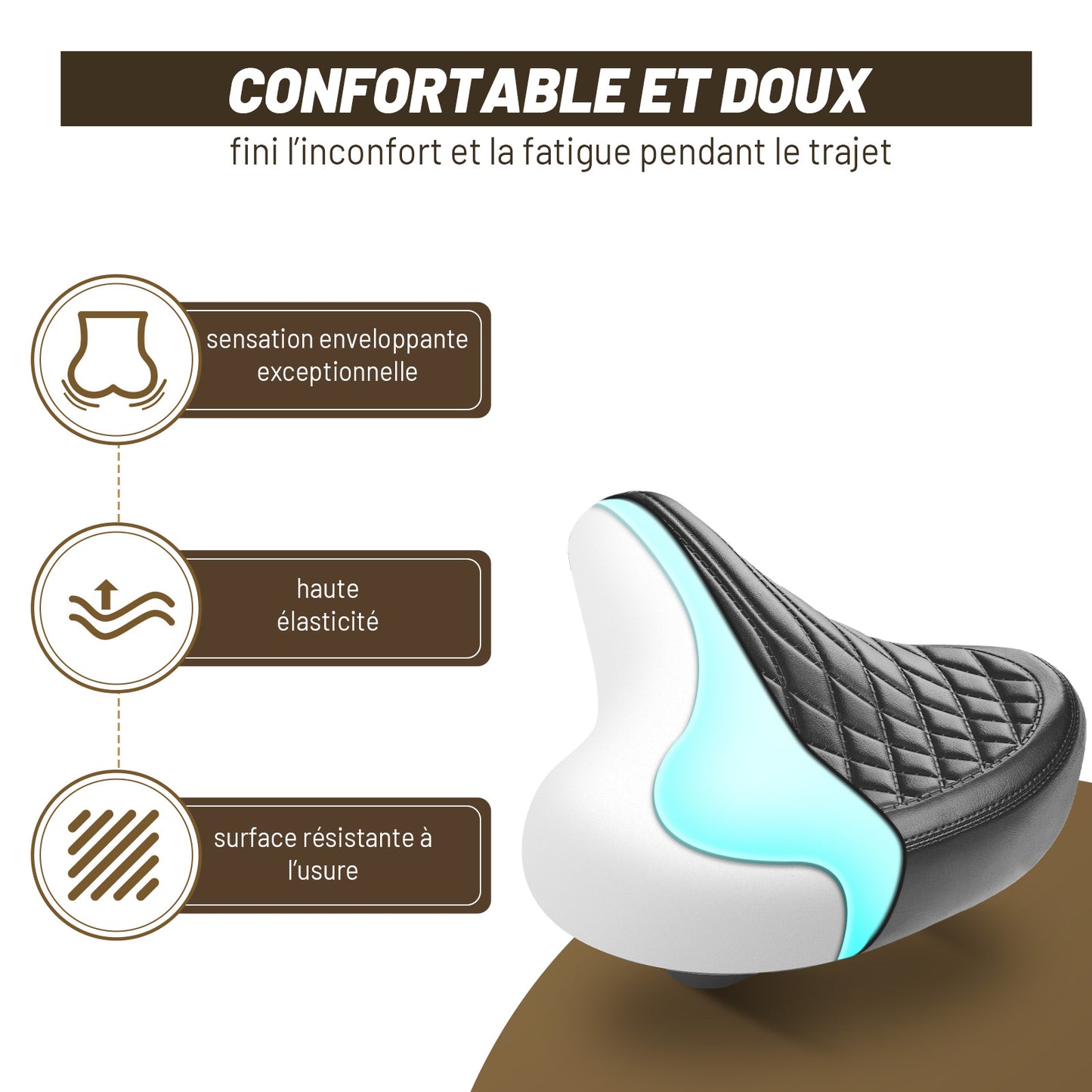 Selle Vélo Large Confort pour Homme et Femme – Style Vintage, Imperméable, Idéale pour Vélo de Ville, Cruiser et Électrique