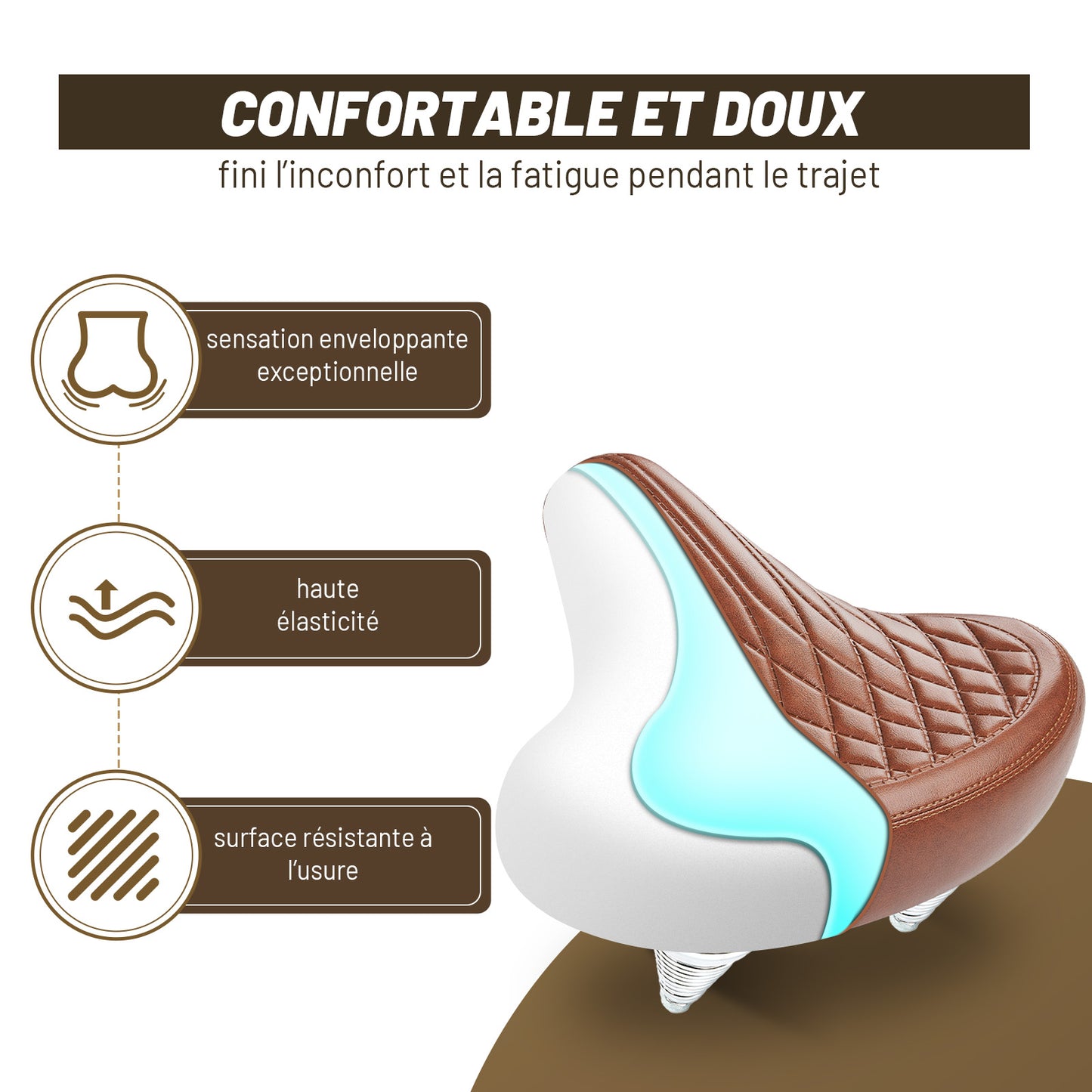 Selle Vélo Large Confortable Marron – Style Vintage pour Vélo de Ville et Cruiser, Imperméable, Série Time Capsule