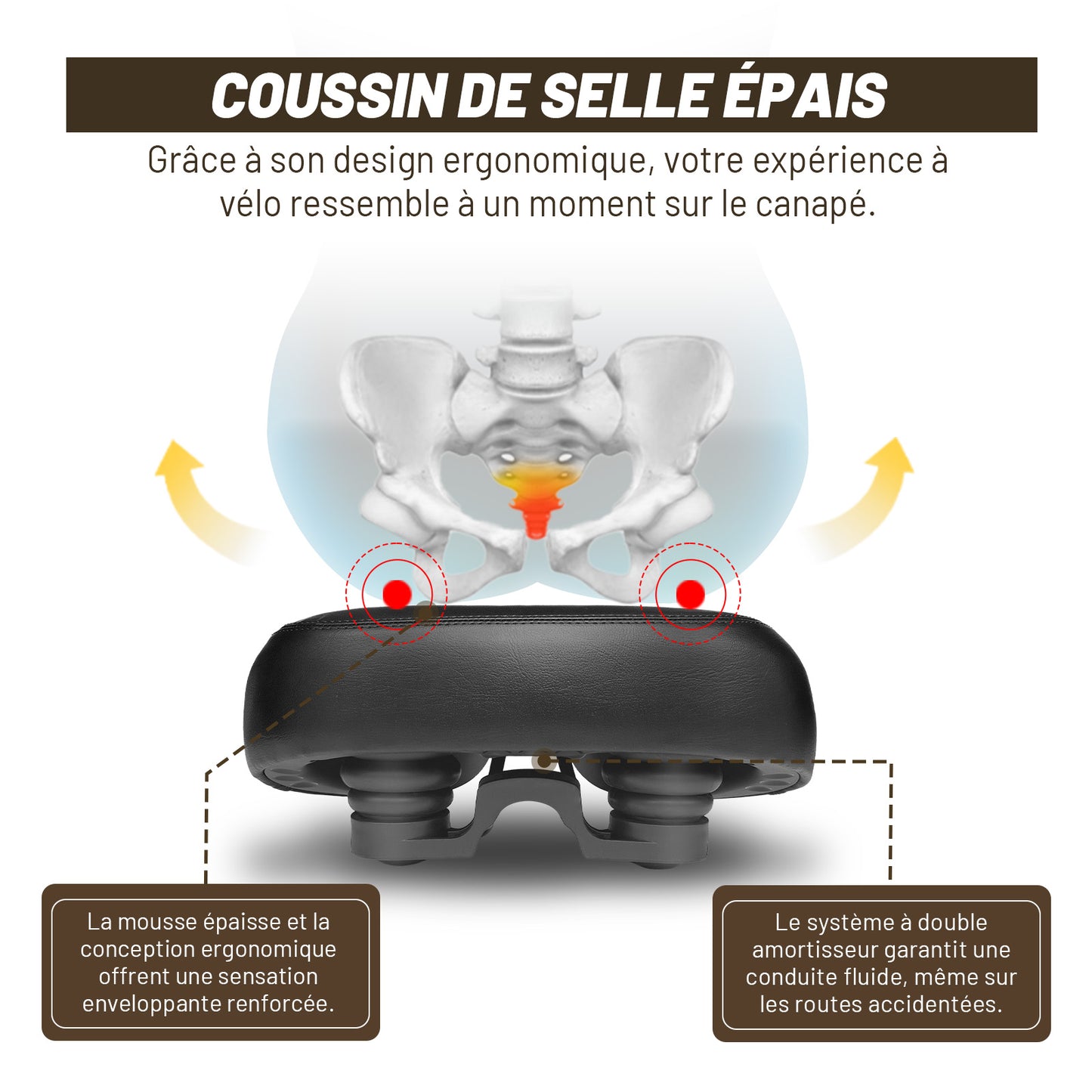 Selle Vélo Large Confort pour Homme et Femme – Style Vintage, Imperméable, Idéale pour Vélo de Ville, Cruiser et Électrique