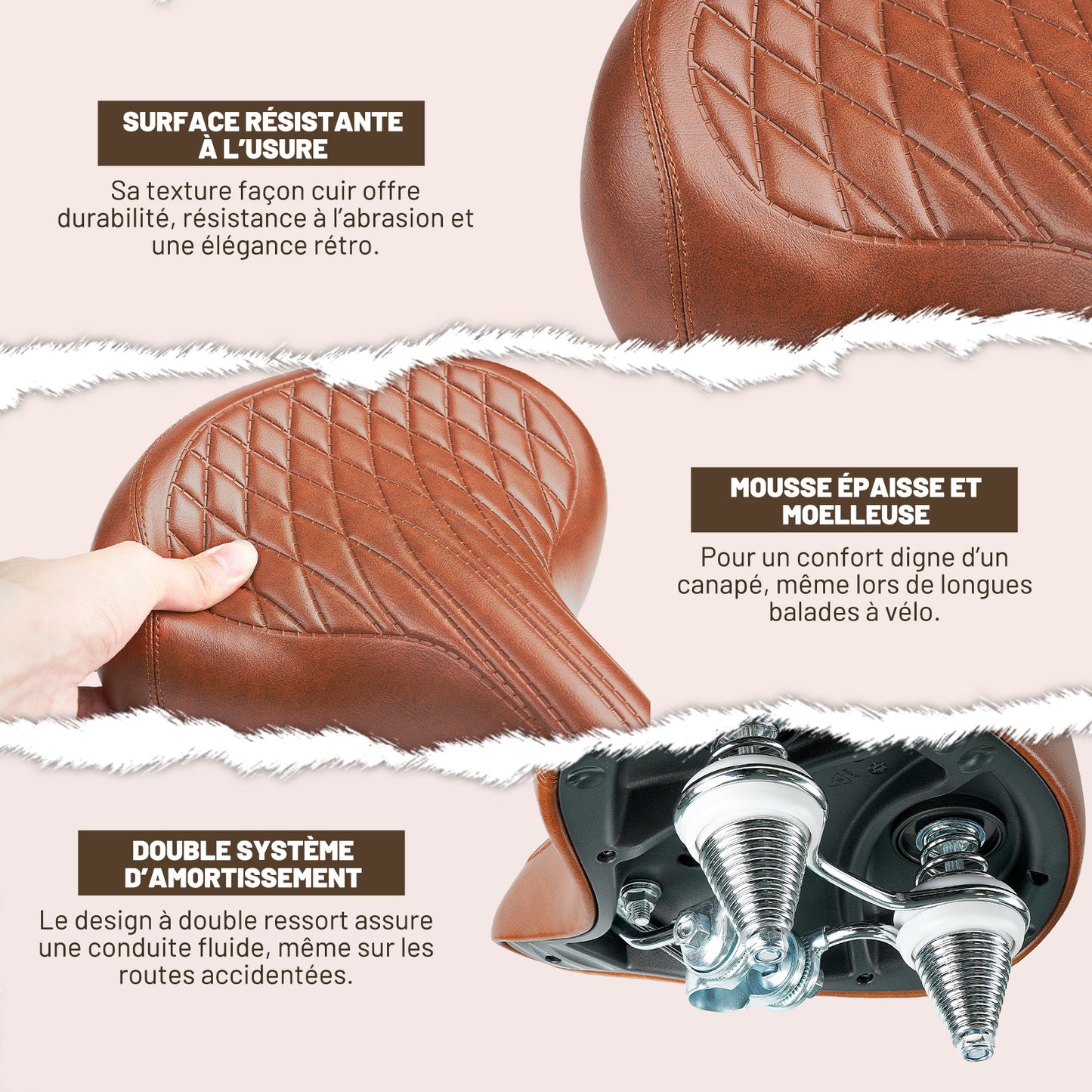 Selle Vélo Large Confortable Marron – Style Vintage pour Vélo de Ville et Cruiser, Imperméable, Série Time Capsule