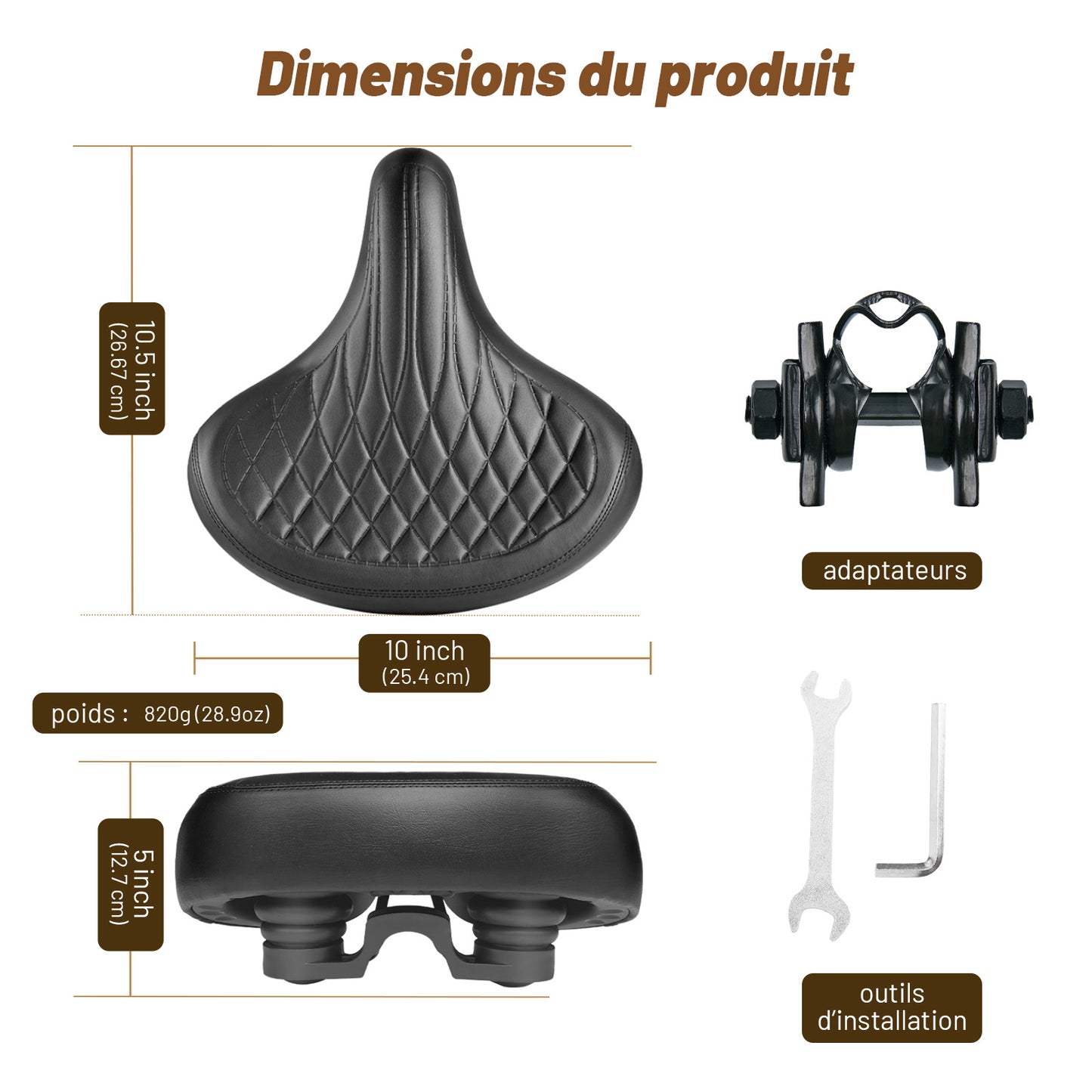 Selle Vélo Large Confort pour Homme et Femme – Style Vintage, Imperméable, Idéale pour Vélo de Ville, Cruiser et Électrique