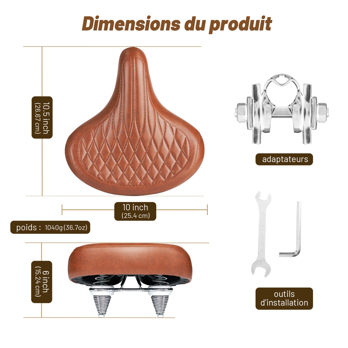 Selle Vélo Large Confortable Marron – Style Vintage pour Vélo de Ville et Cruiser, Imperméable, Série Time Capsule