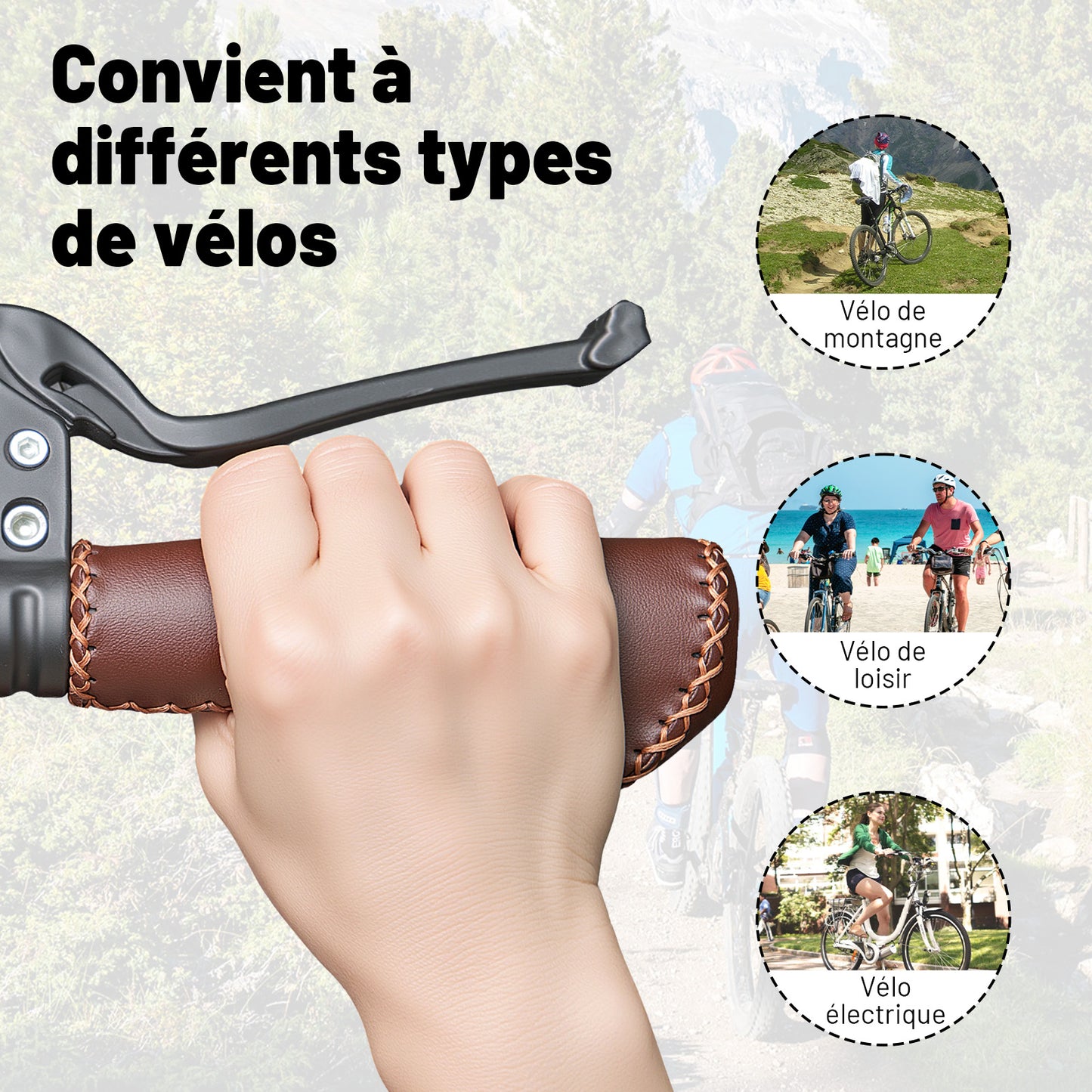 Poignées de Guidon Vélo Vintage – Cuir Synthétique Cousu Main pour Cruiser et Vélo de Ville, Marron, Ø22,2 mm, Série Time Capsule