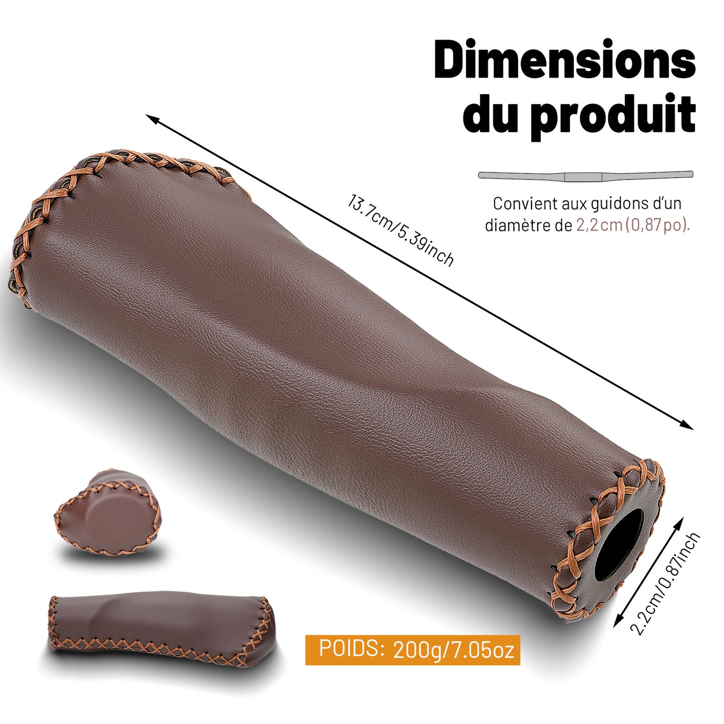 Poignées de Guidon Vélo Vintage – Cuir Synthétique Cousu Main pour Cruiser et Vélo de Ville, Marron, Ø22,2 mm, Série Time Capsule
