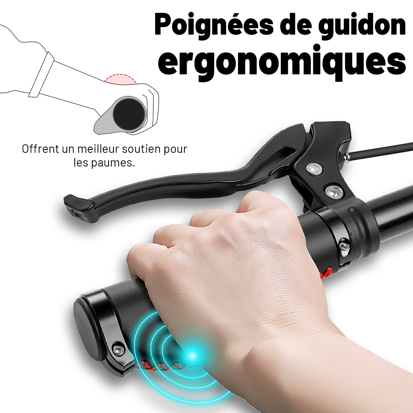 Poignées de Guidon Vélo Vintage – Cuir Noir avec Couture Rouge, Cousues Main, Pour Cruiser et Vélo de Ville, Ø22,2 mm, Série Time Capsule