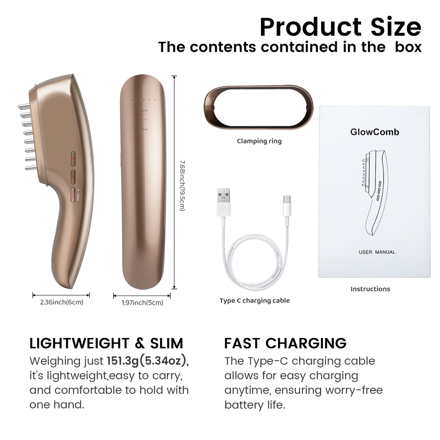 Red Light Therapy Comb – 3 Light Modes, 8 Massage Settings