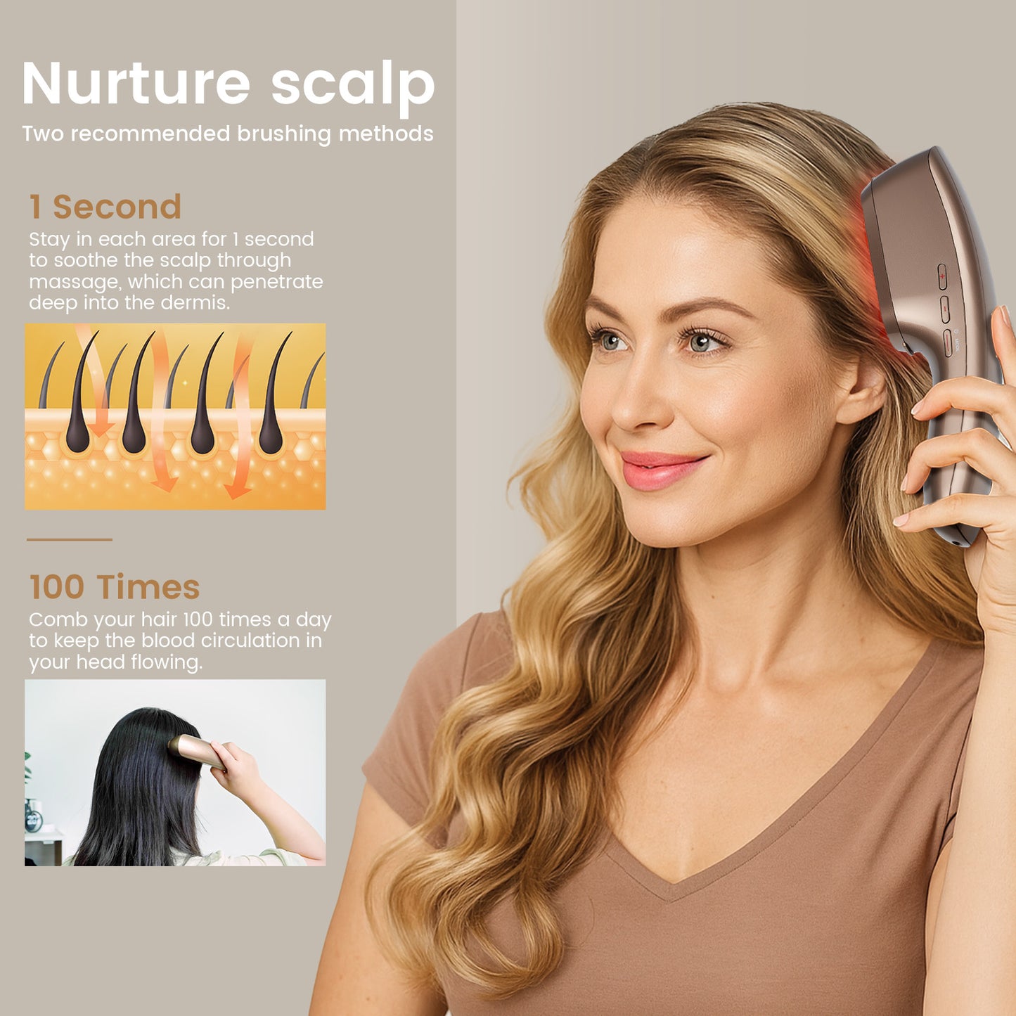 Red Light Therapy Comb – 3 Light Modes, 8 Massage Settings