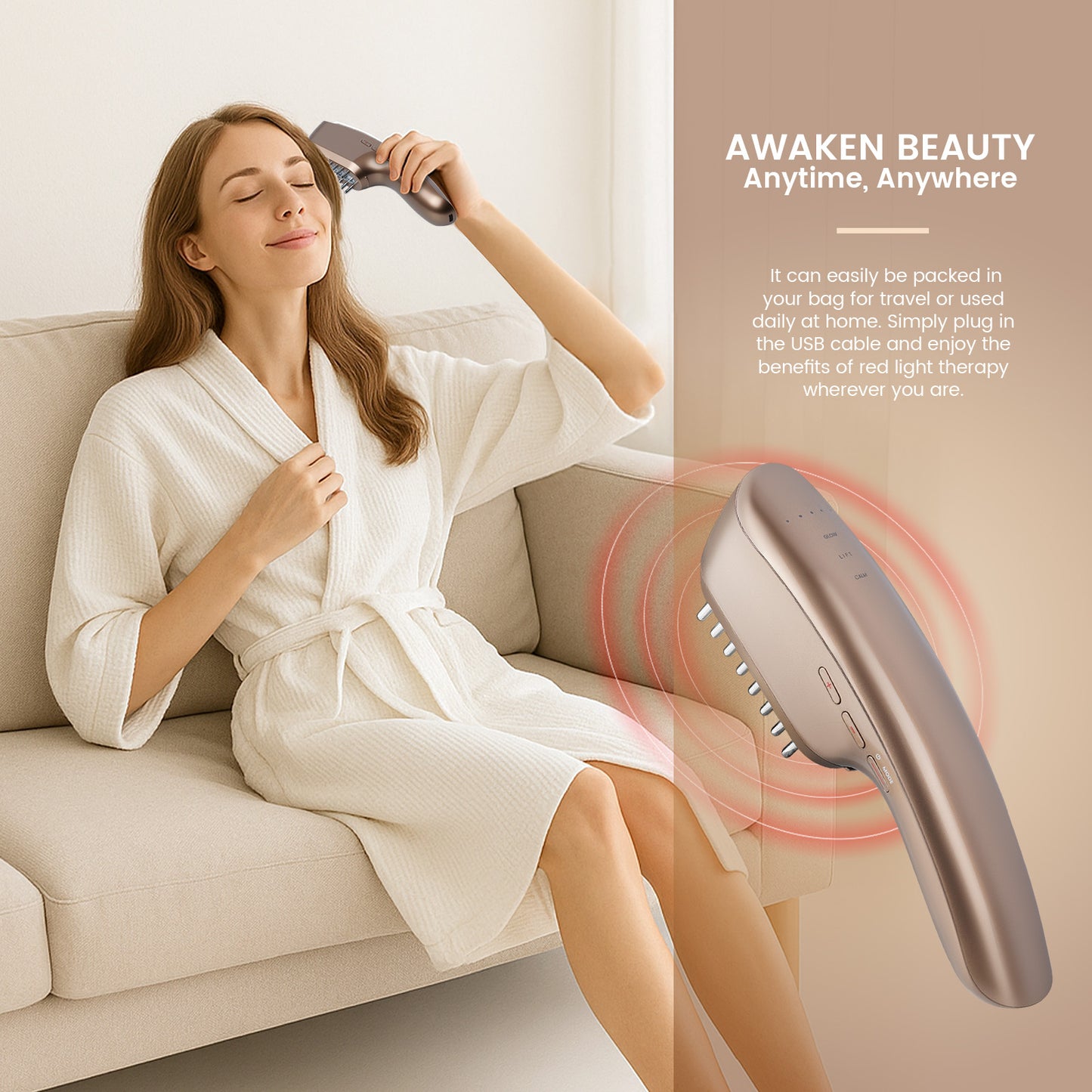 Red Light Therapy Comb – 3 Light Modes, 8 Massage Settings