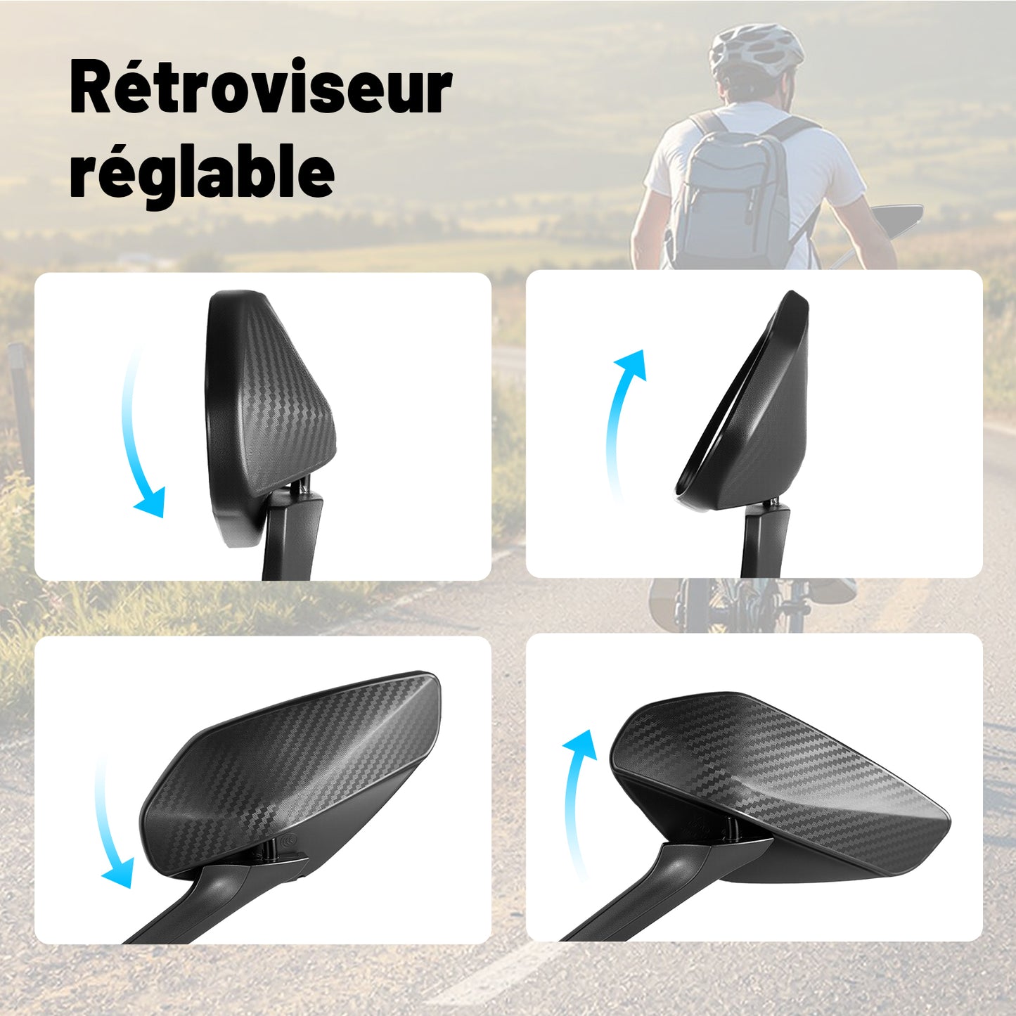 Rétroviseur Vélo Réglable – Grand Miroir Convexe 17 cm, Cadre ABS & Base Aluminium, Anti-Vibration, Pour Guidon 22–25 mm