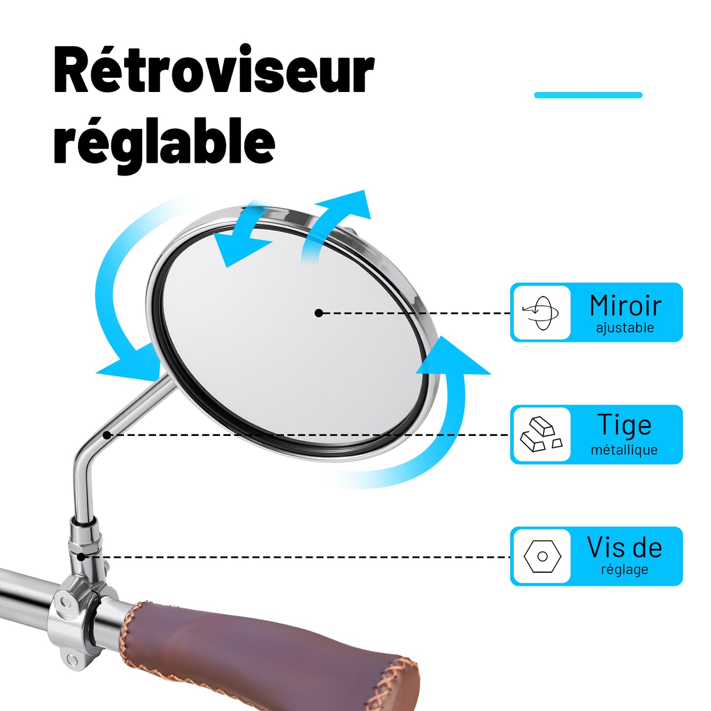 Rétroviseur Vélo Vintage – Paire de Miroirs Métalliques pour Vélo de Ville et Cruiser, Cadre Acier Galvanisé, Série Time Capsule