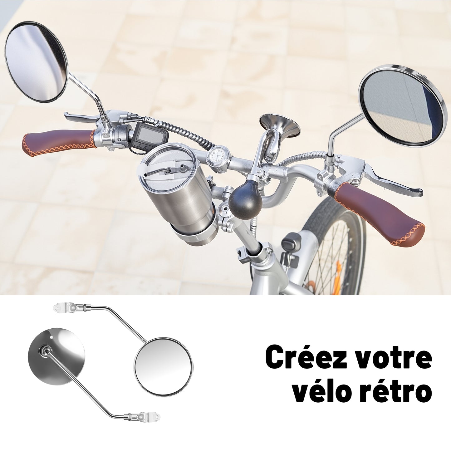 Rétroviseur Vélo Vintage – Paire de Miroirs Métalliques pour Vélo de Ville et Cruiser, Cadre Acier Galvanisé, Série Time Capsule
