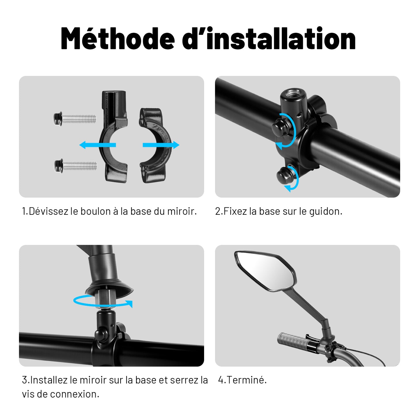 Rétroviseur Vélo Réglable – Grand Miroir Convexe 17 cm, Cadre ABS & Base Aluminium, Anti-Vibration, Pour Guidon 22–25 mm