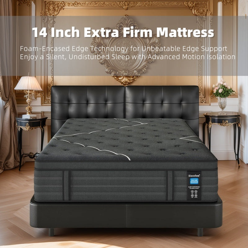 Newpearl Extra Firm Mattress 14 Inch - Cooling Hybrid Mattress with Pocketed Coils for Pressure Relief and Support, Breathable Design with 10-Year Limited Warranty
