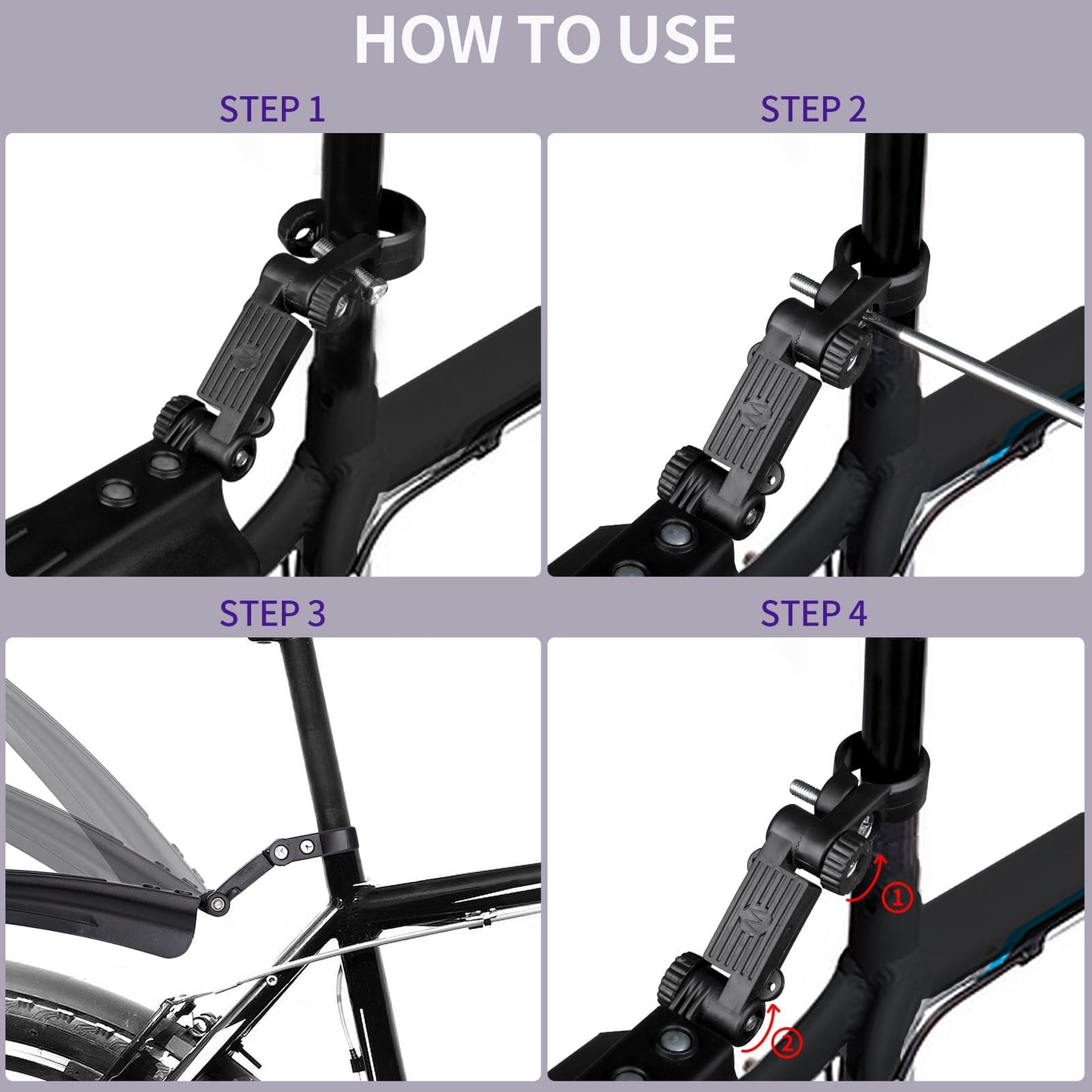 Bicycle Fender Set All-Weather Bike Mudguards Widened, Quick-Install Fenders for Mountain & City Bikes