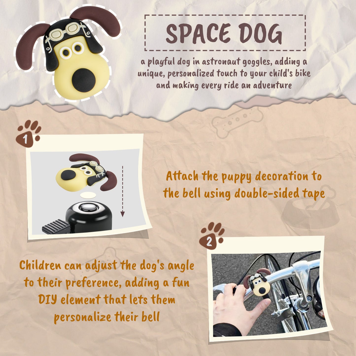 Newpearl Kid's Bike Bell Space Dog Design