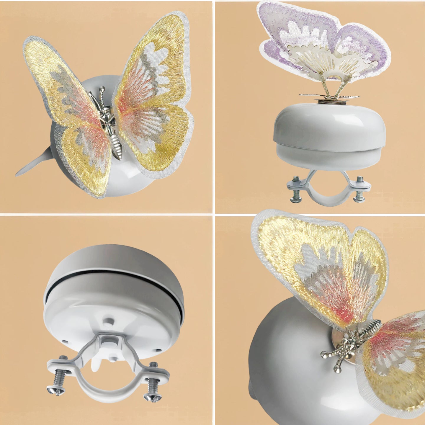 White Bike Bell with Yellow Butterfly