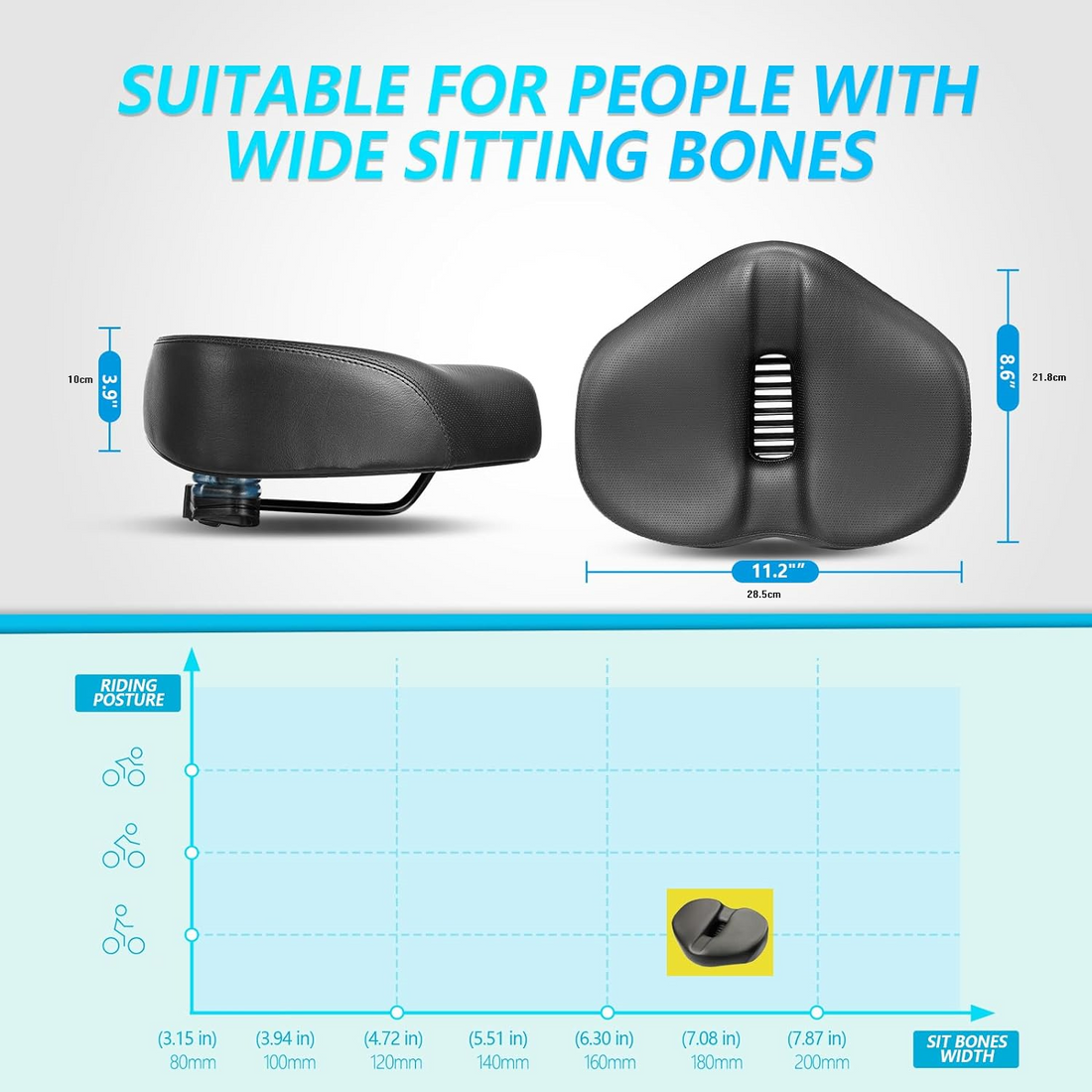 Noseless bicycle saddle with wide sit-bone support