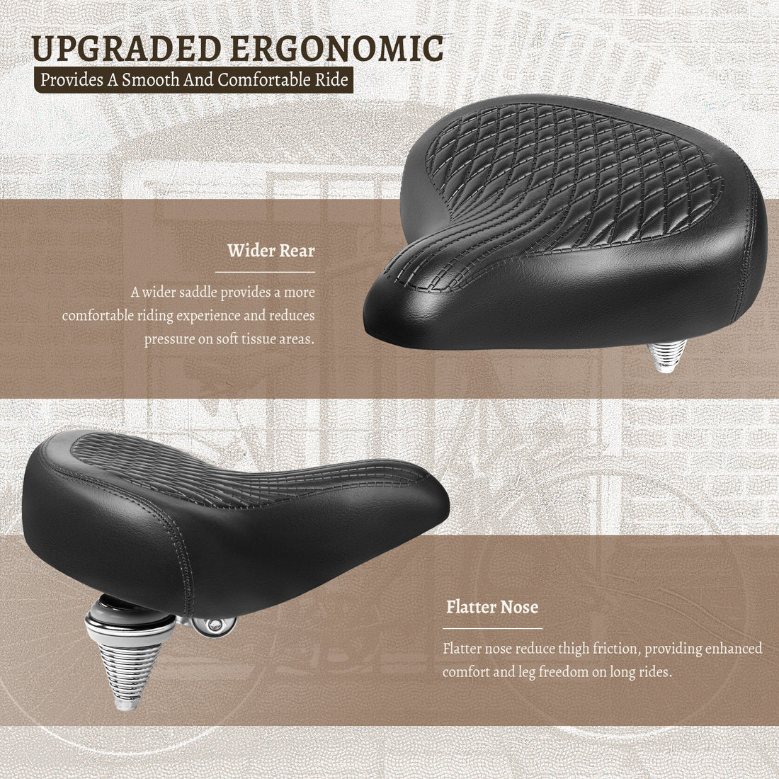 Steel spring bike seat for city and cruiser bikes