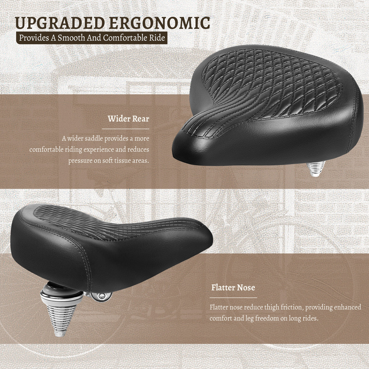 Steel spring bike seat for city and cruiser bikes