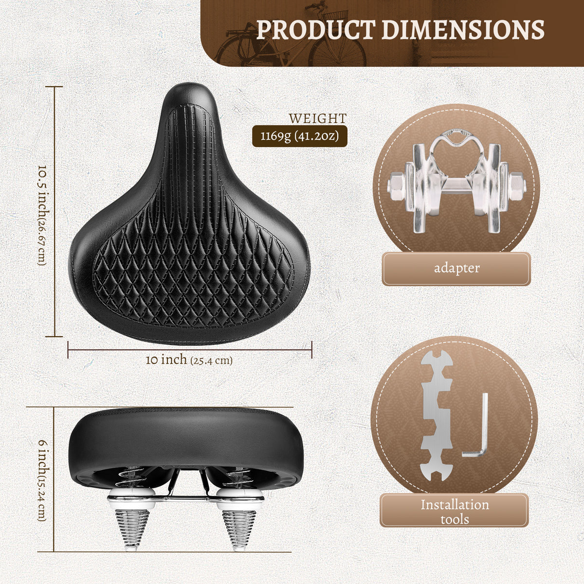 Vintage bike saddle with diamond stitched surface