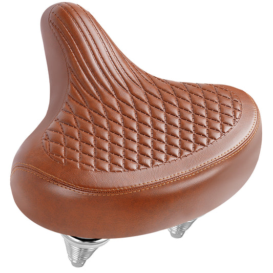 Wide Bike Seat for Men and Women – Upgraded Vintage Comfort Saddle for Cruiser & City Bikes, Ergonomic Waterproof Bicycle Seat Cushion, Brown