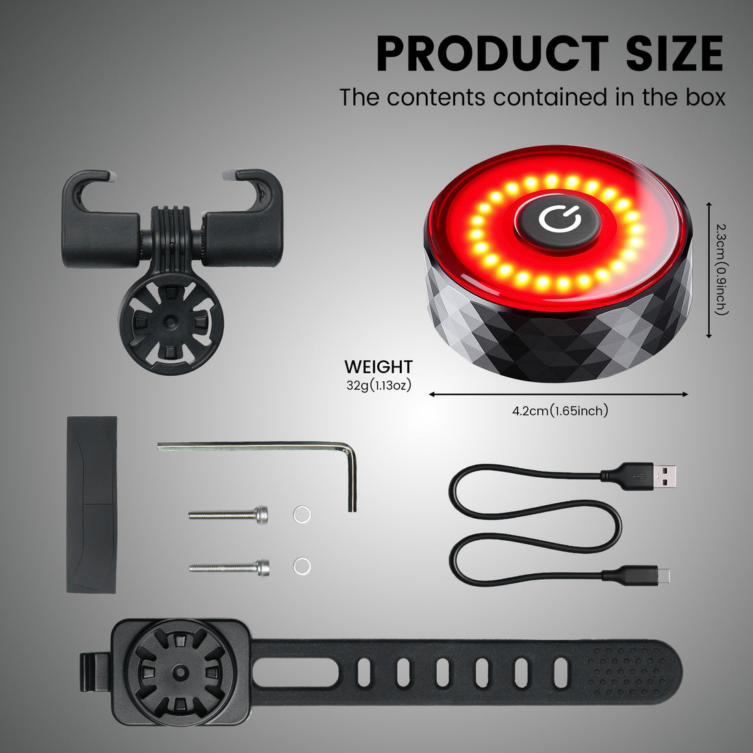Rear bicycle light with 984 ft visibility