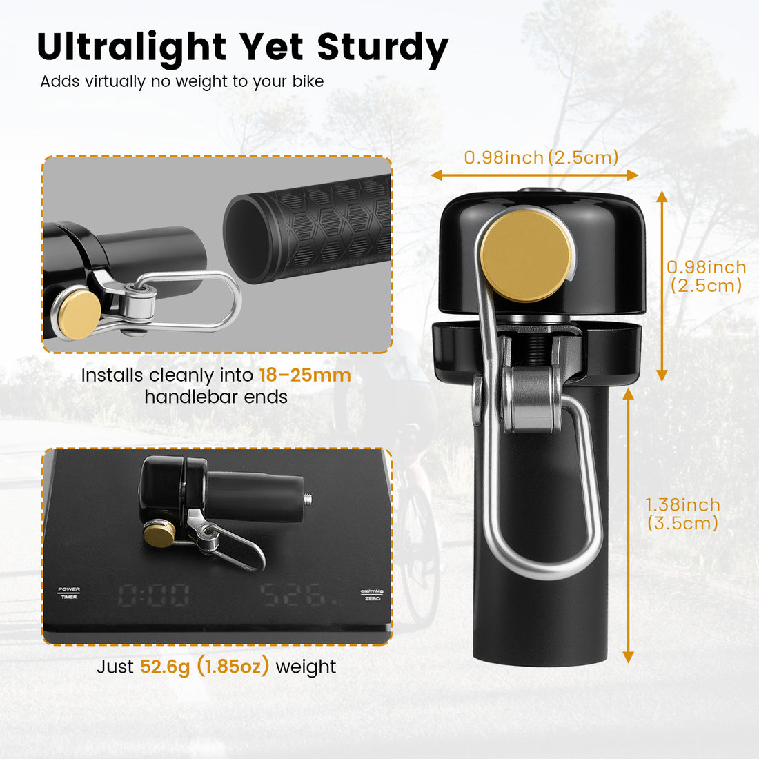 Compact bar end bell installed inside bike handlebar
