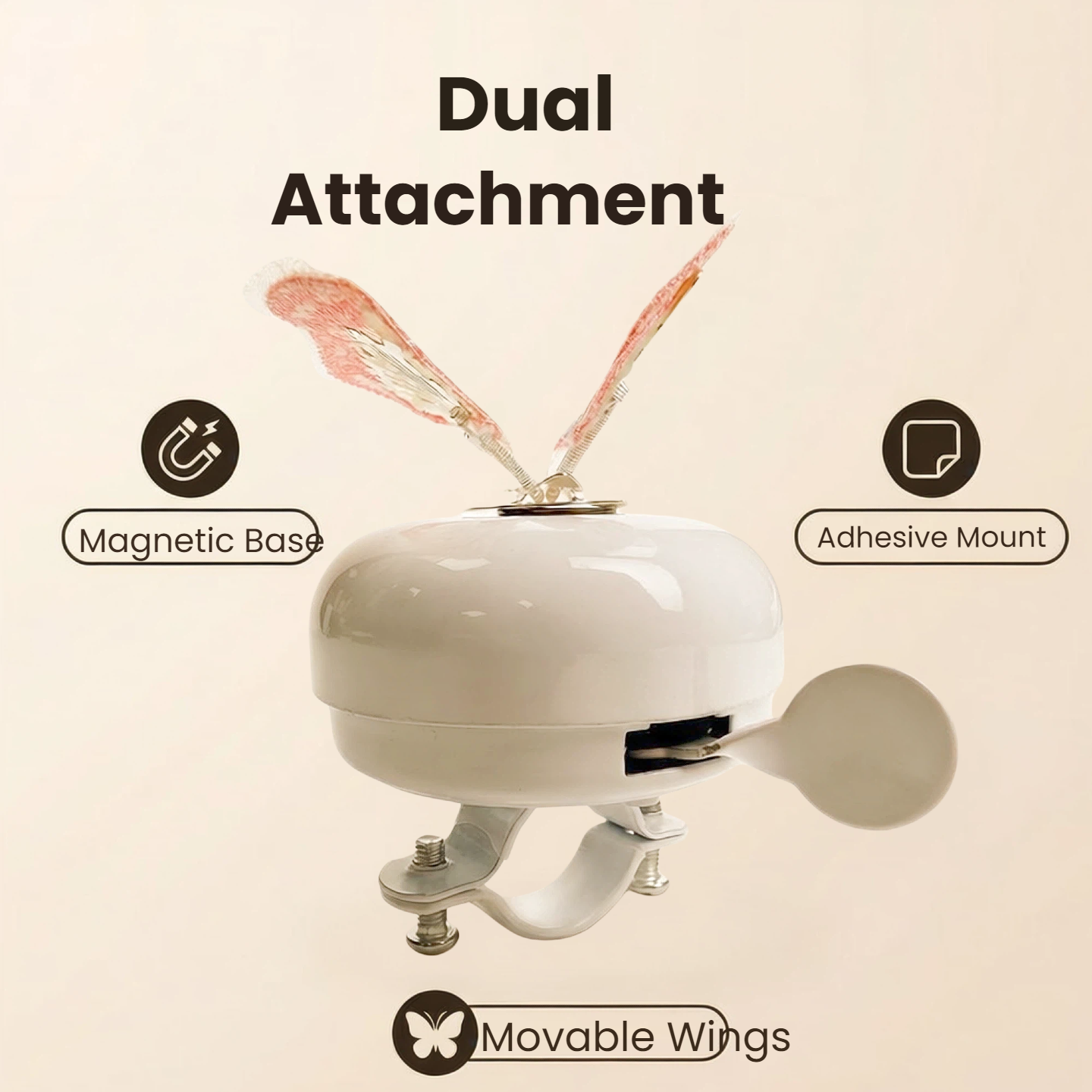 White Bike Bell with Pink Butterfly