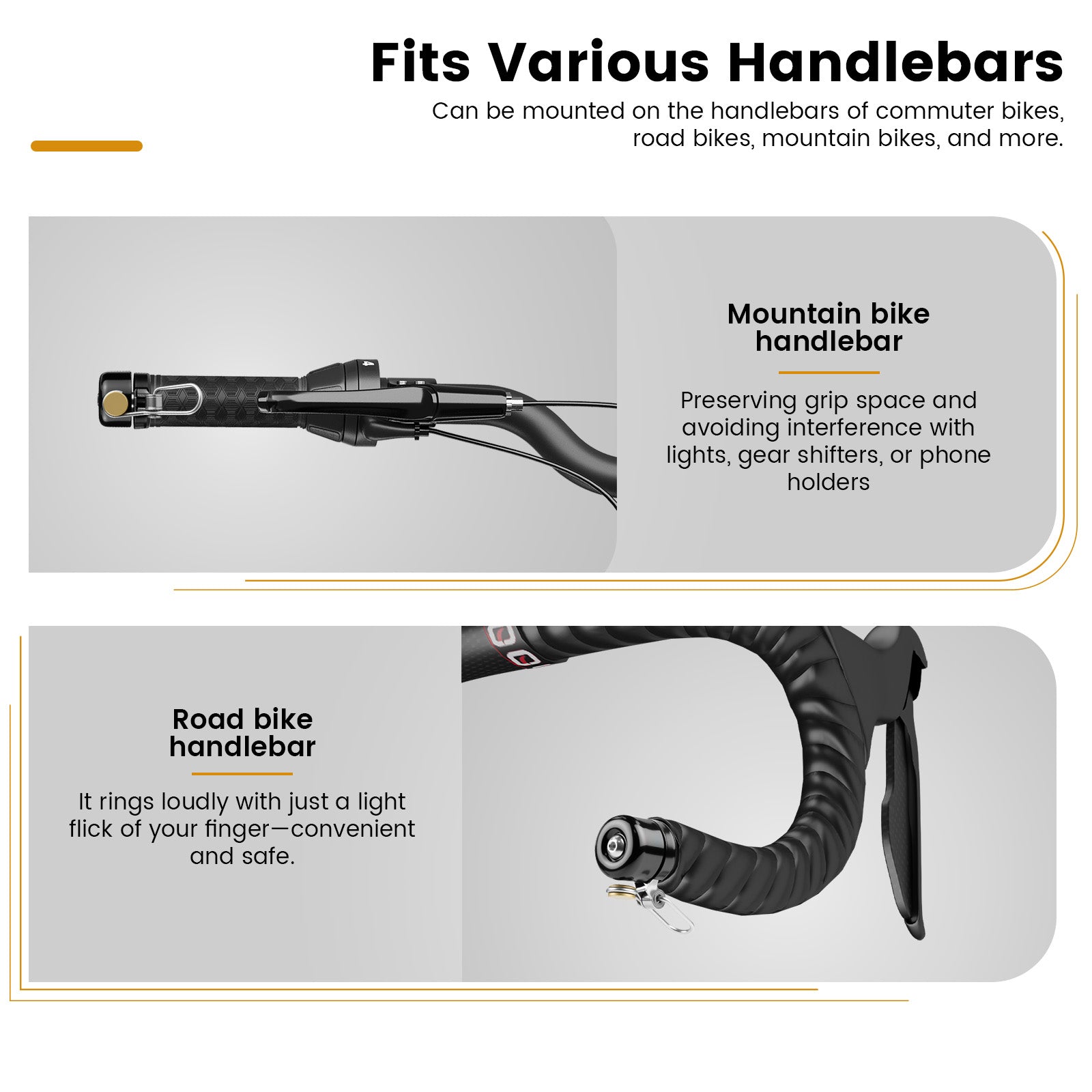 Waterproof bike bell for 18 to 25mm handlebar ends