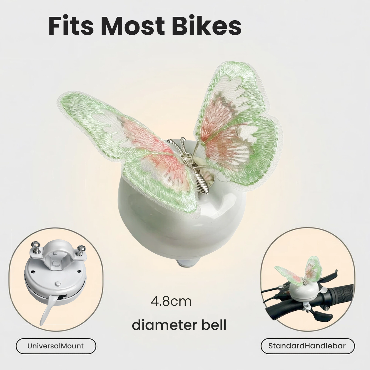 White Bike Bell with Grenn Butterfly