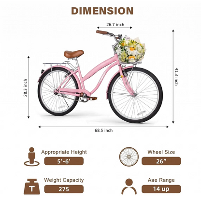 Beach Cruiser Bike, 24 & 26 inch Commuter Bicycle
