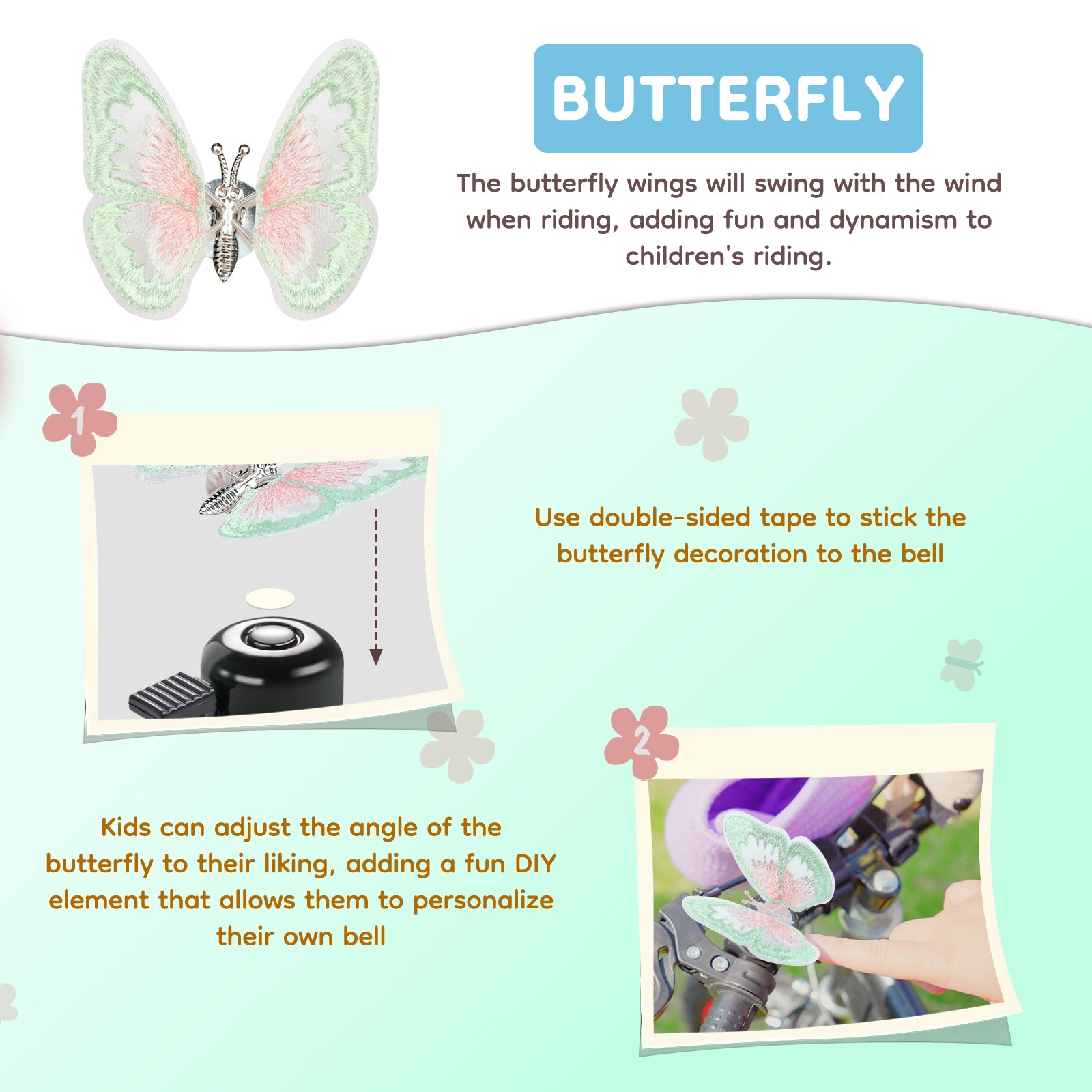 Tool-free green butterfly bell for 22 mm handlebars