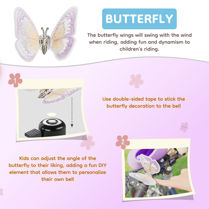 Bike Bell, Bicycle Horn for Girls, Children’s Bike Bells with Butterfly Design - Cute DIY Bicycle Bell for Girls, Crisp Sound, Easy to Install
